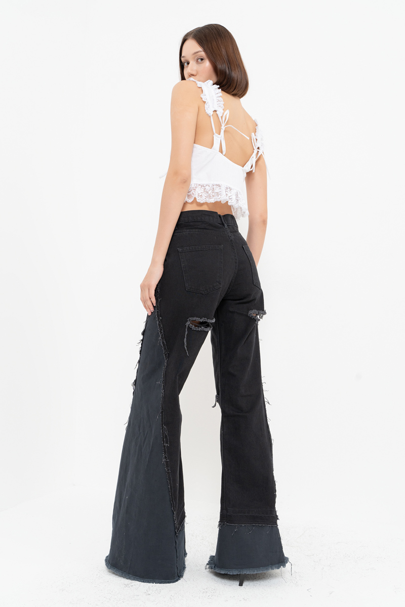 Black Slit-Design Wide-Leg Pants