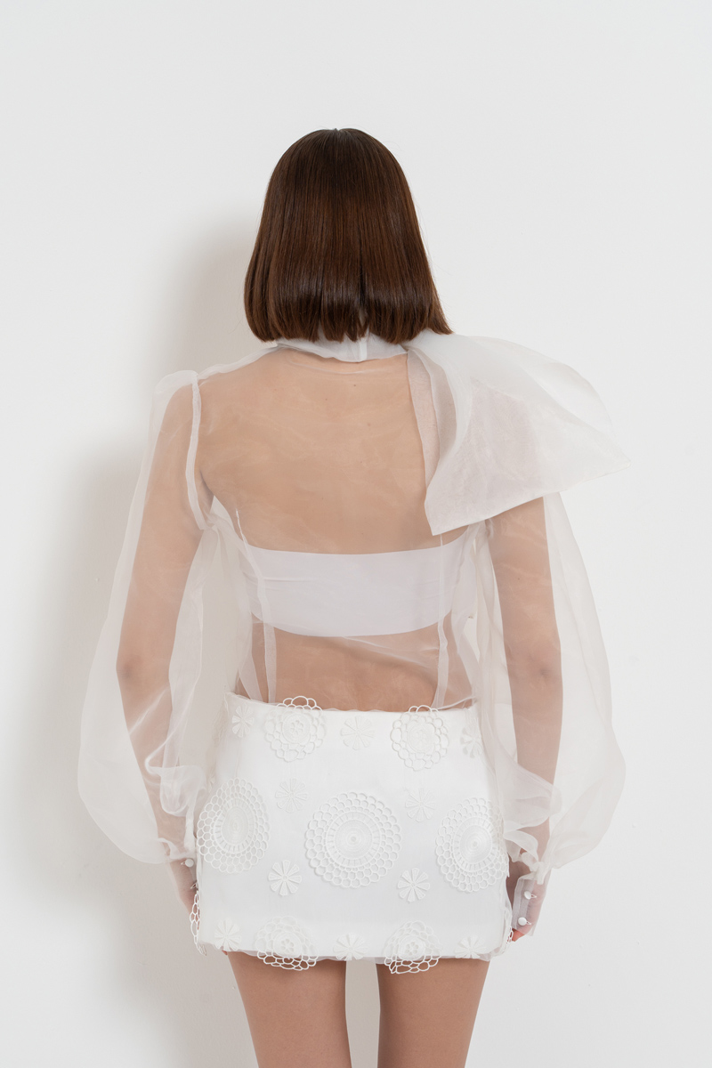 Offwhite Crochet-Accent Mini Skirt