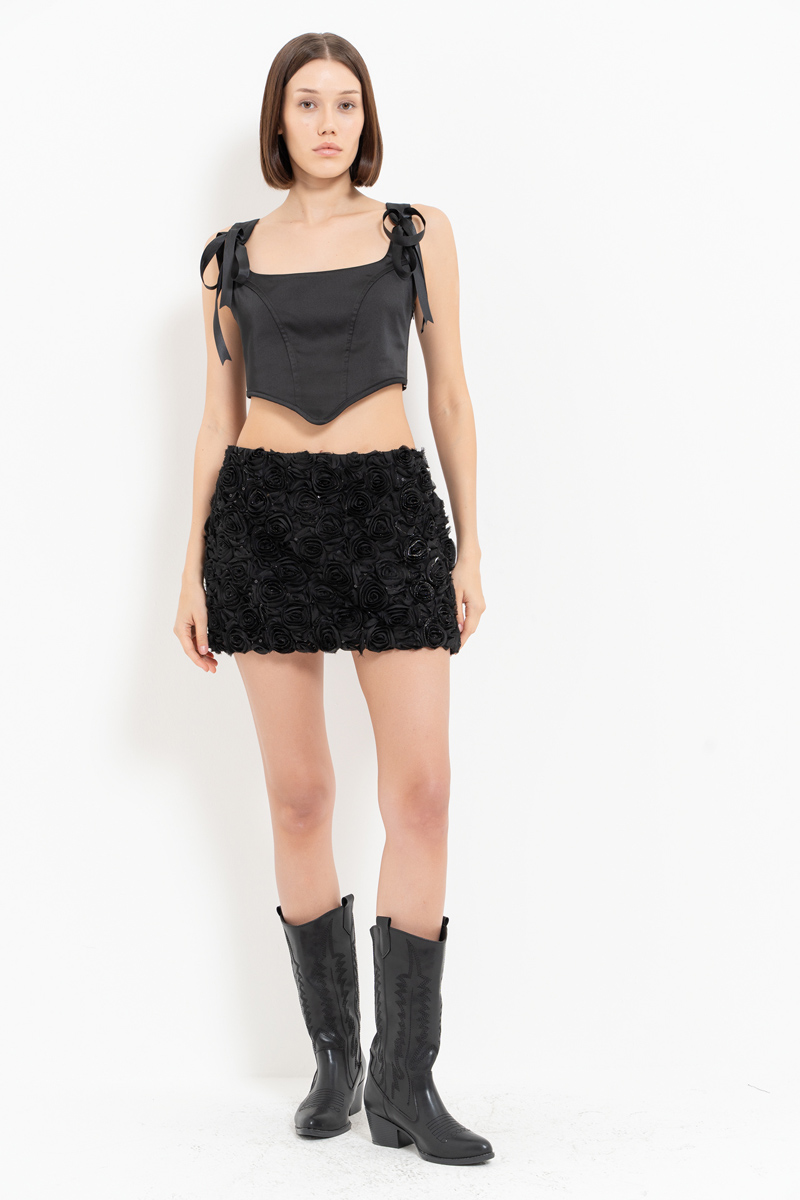 Black Rose-Accent Mini Skirt