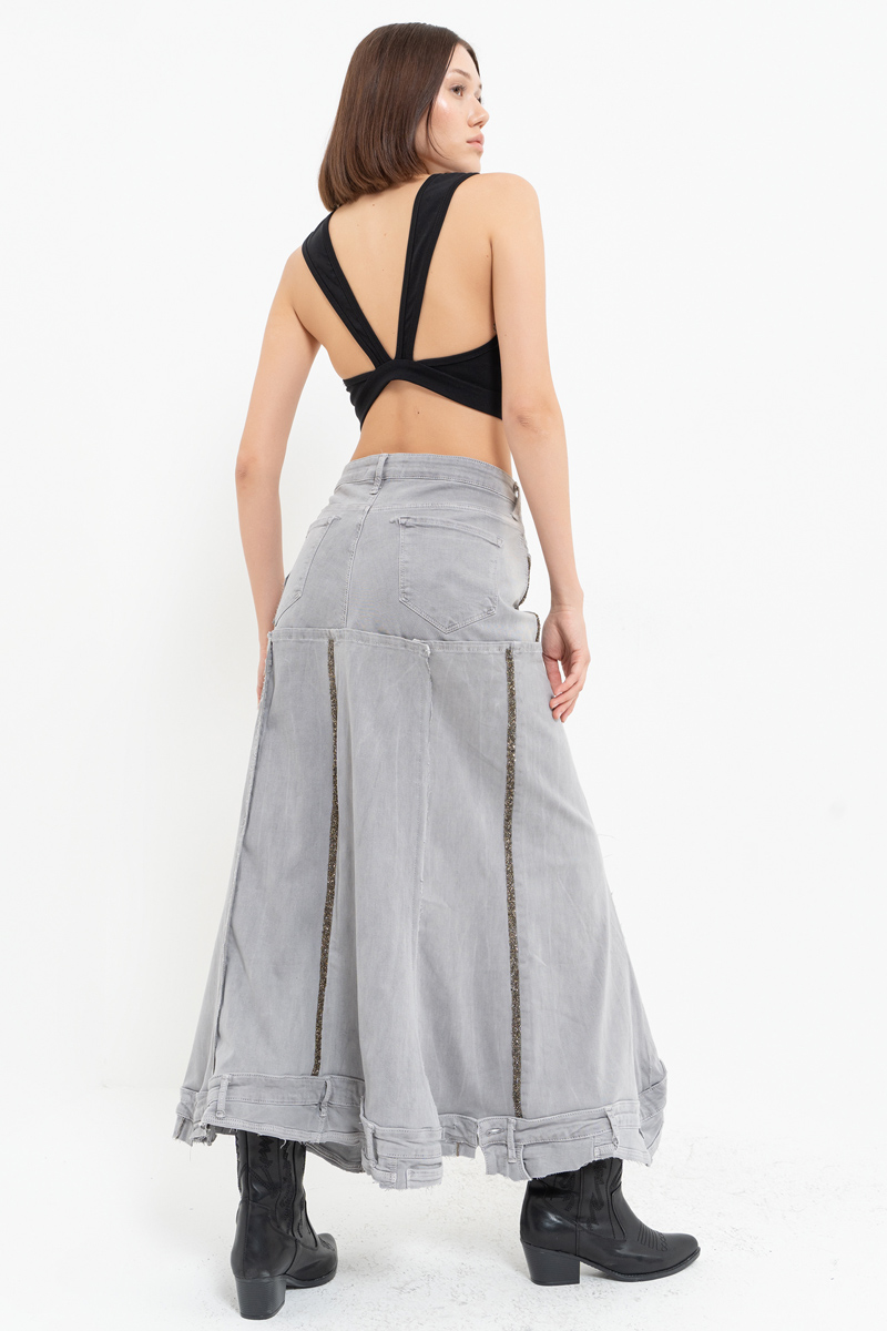 Gray Pieced Denim Maxi Skirt