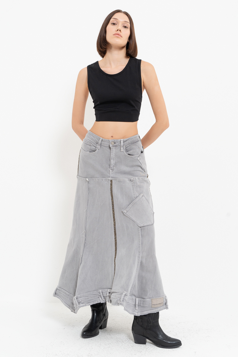 Gray Pieced Denim Maxi Skirt