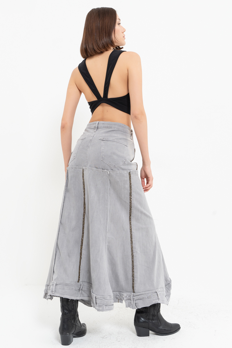 Gray Pieced Denim Maxi Skirt