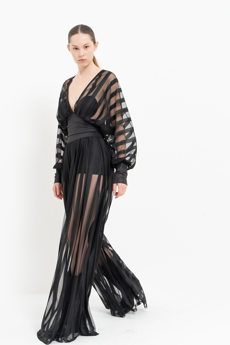 Wholesale Sheer Blouse Wide Leg Black Set