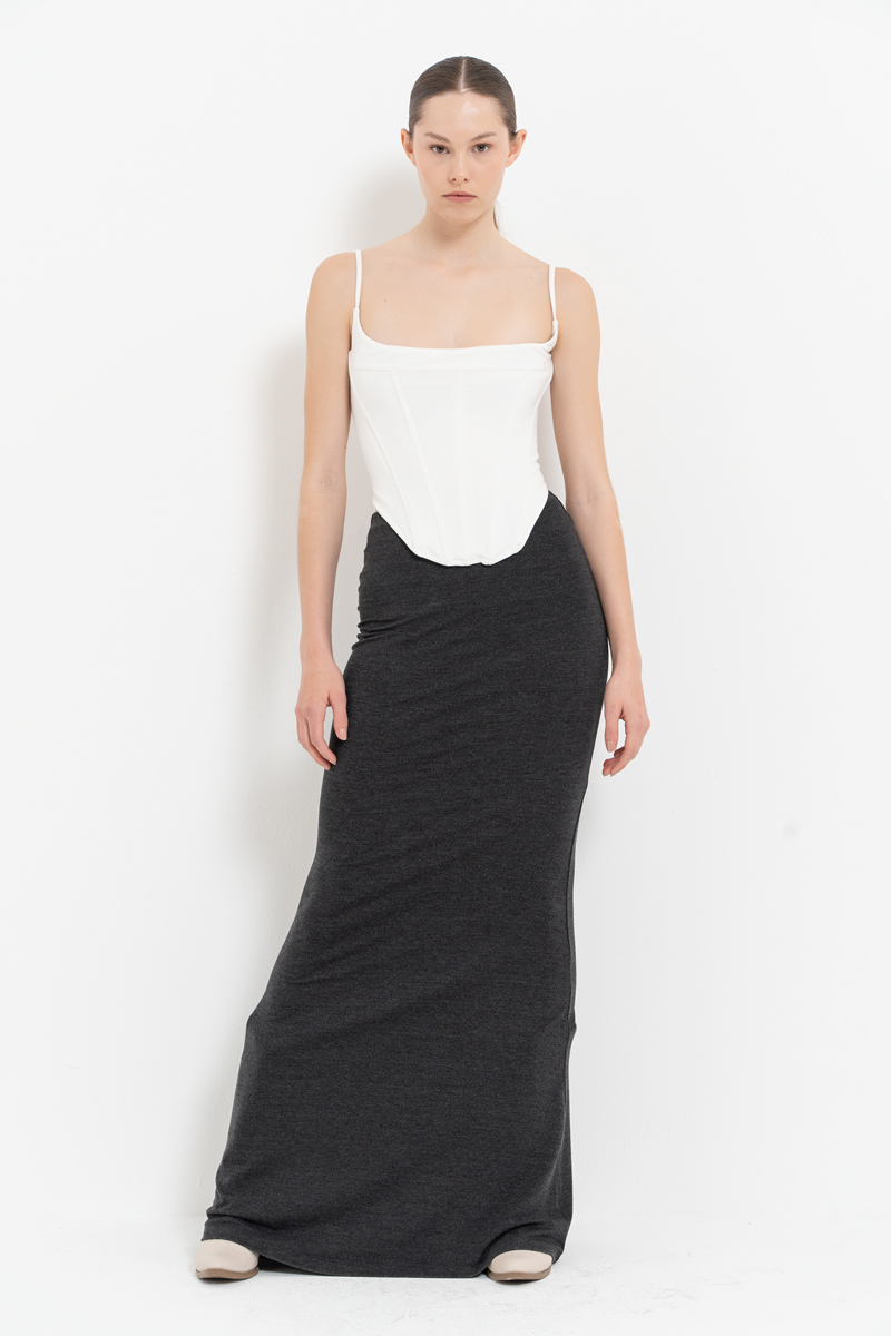 Antrasit Waistband Maxi Skirt