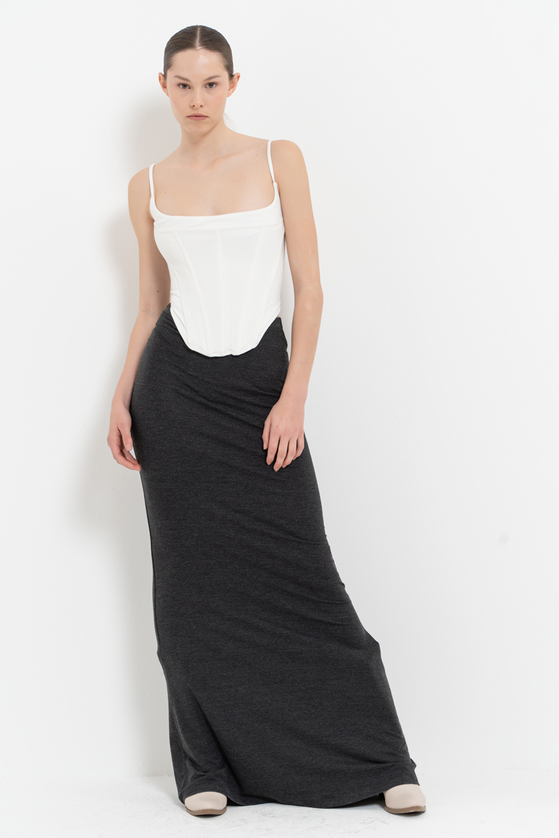 Antrasit Waistband Maxi Skirt