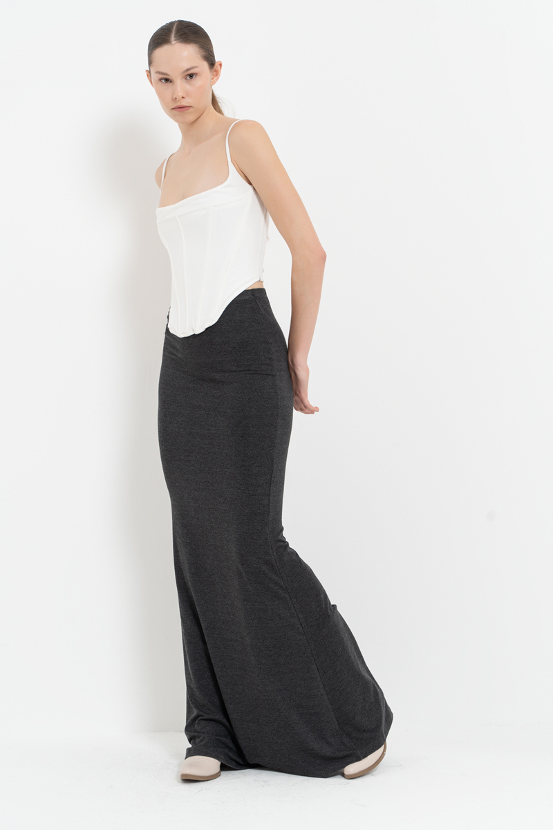 Antrasit Waistband Maxi Skirt