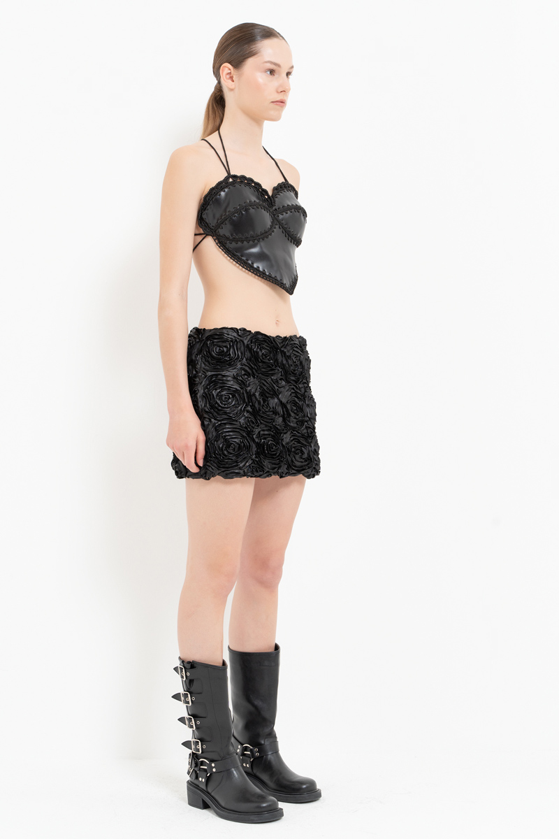 Black Rose-Accent Mini Skirt