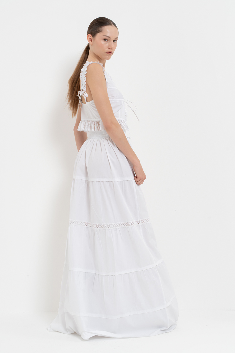 Offwhite Poplin Maxi Skirt with Elastic Waistband