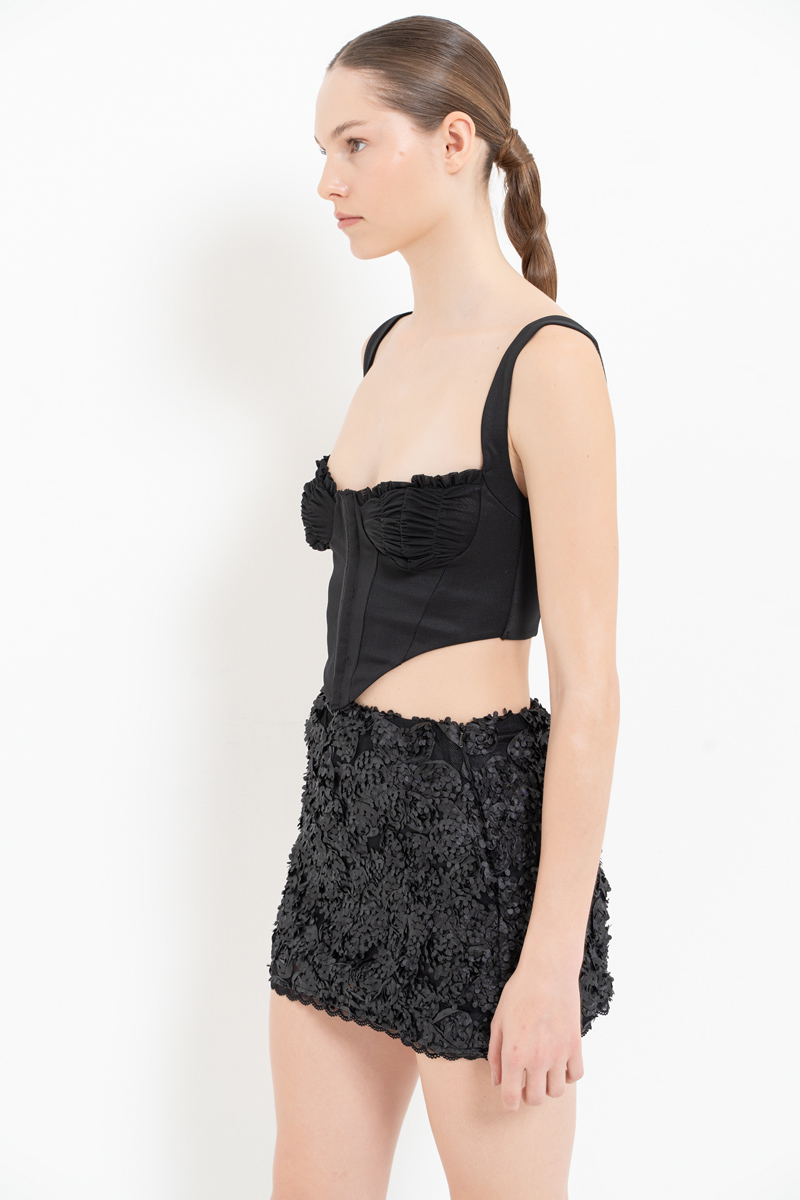 Black Raised Rose Mini Skirt