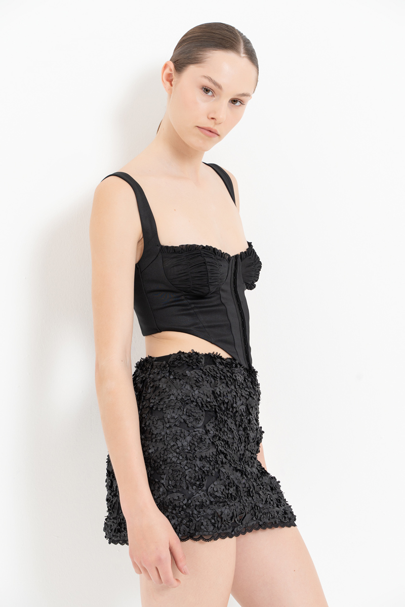 Black Raised Rose Mini Skirt