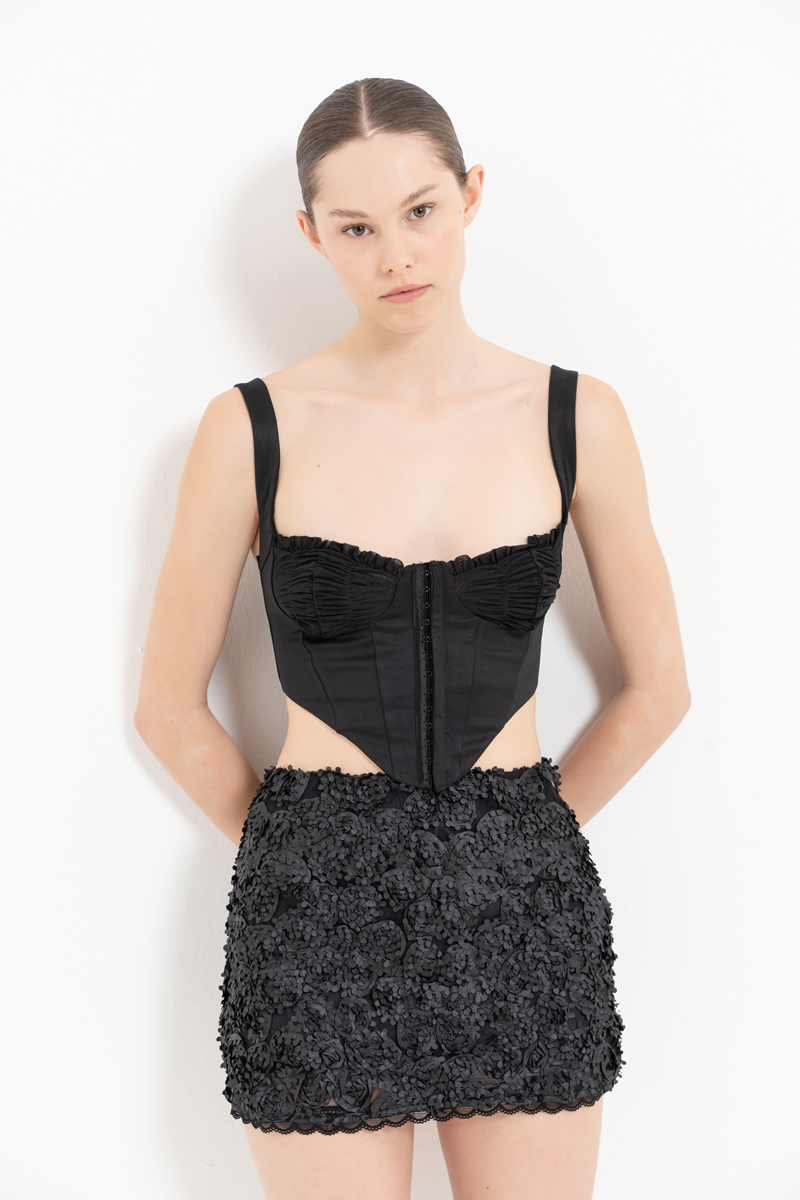 Black Raised Rose Mini Skirt