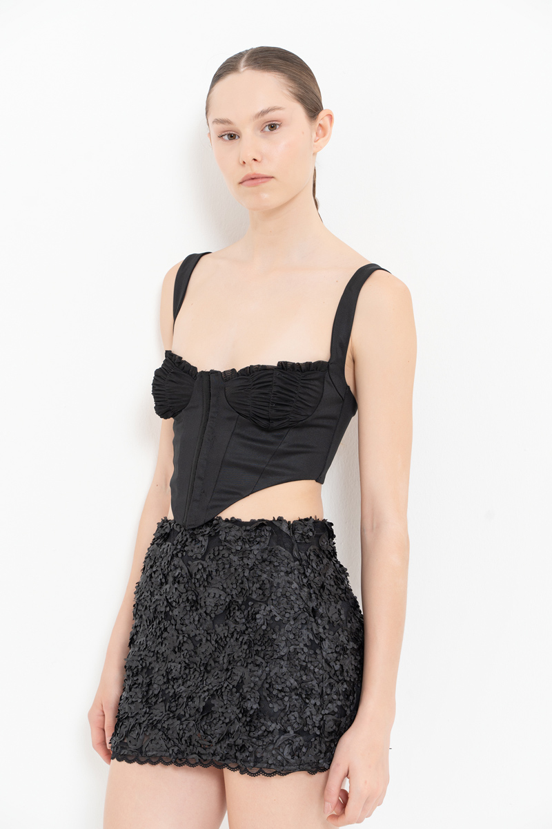 Black Raised Rose Mini Skirt