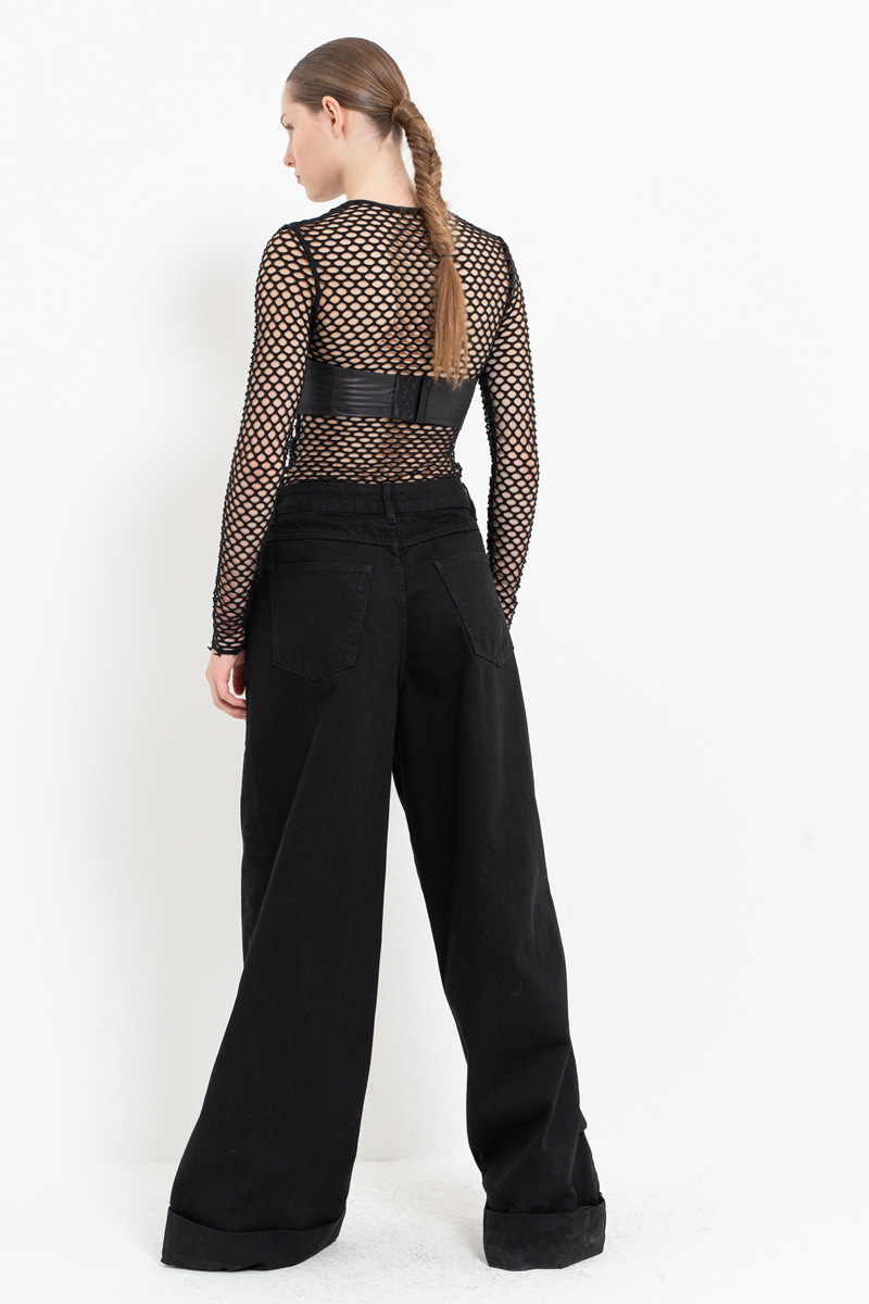 Black Long-Sleeve Net Top