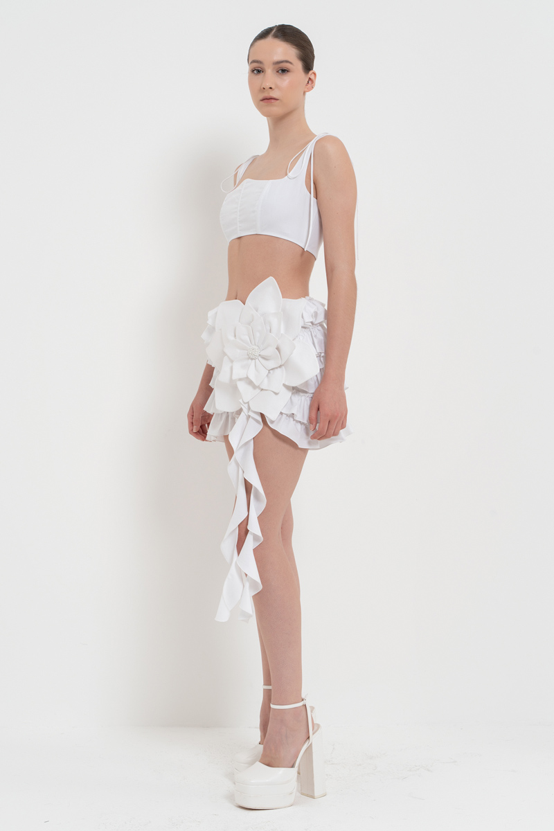 Offwhite Ruffle-Trim Poplin Mini Skirt