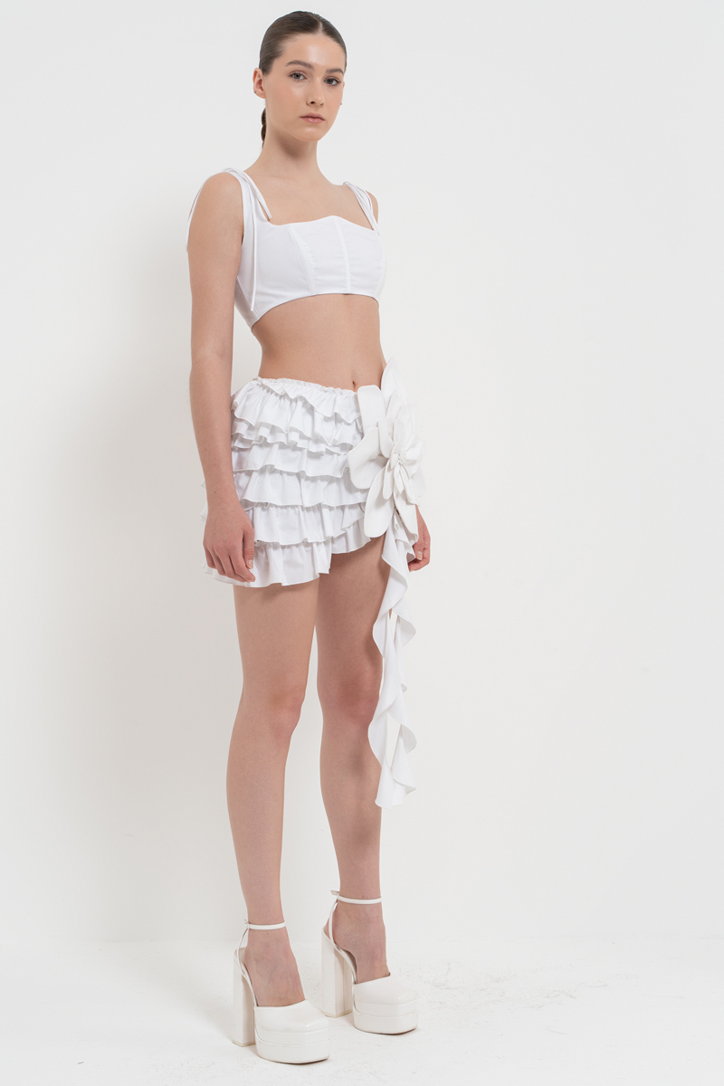 Offwhite Ruffle-Trim Poplin Mini Skirt