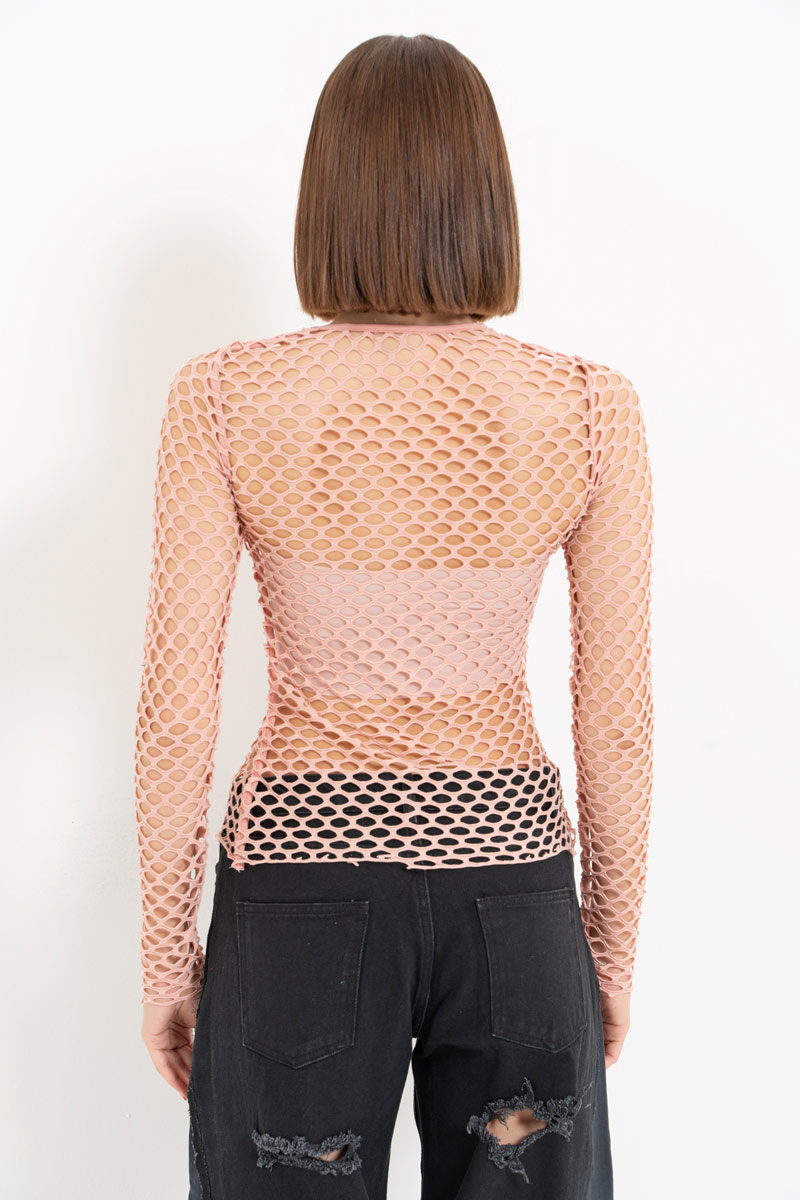 Salmon Long-Sleeve Net Top