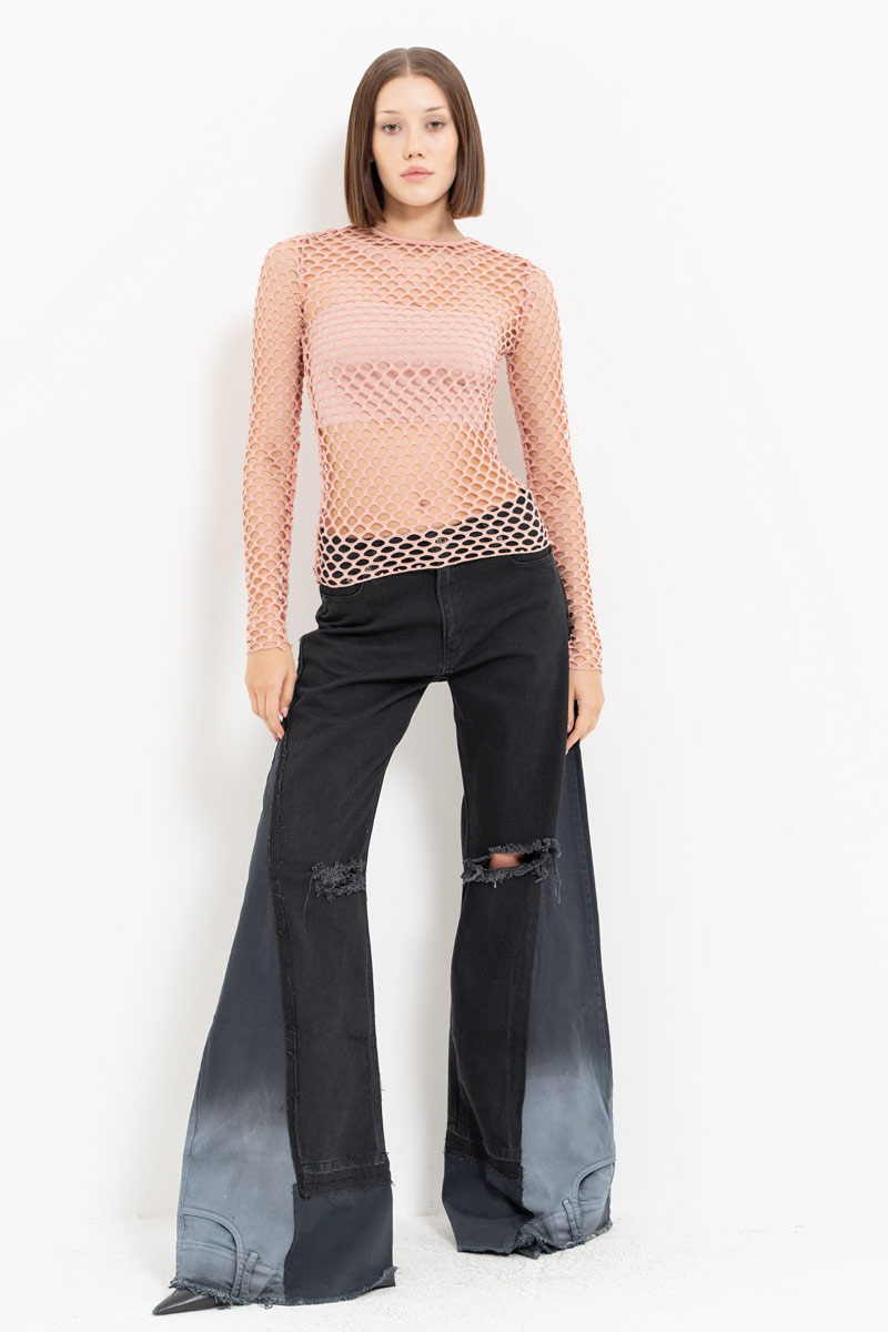 Salmon Long-Sleeve Net Top