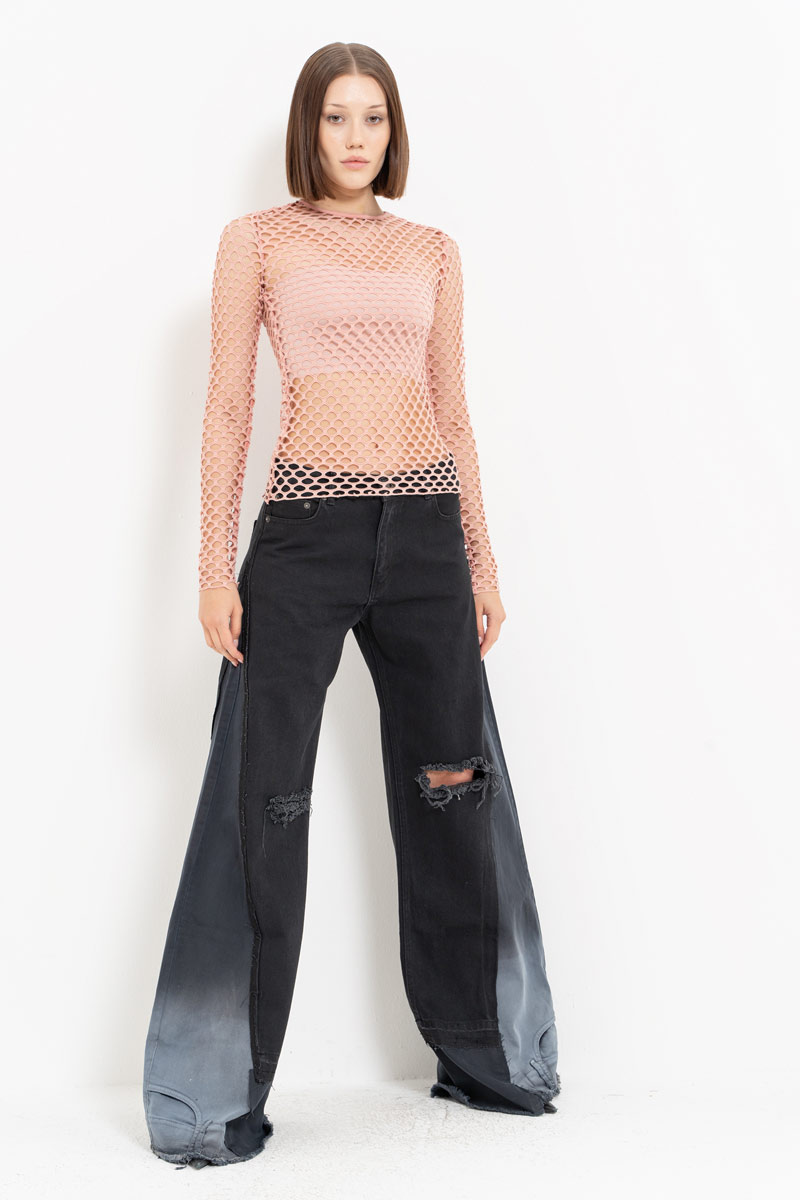 Salmon Long-Sleeve Net Top