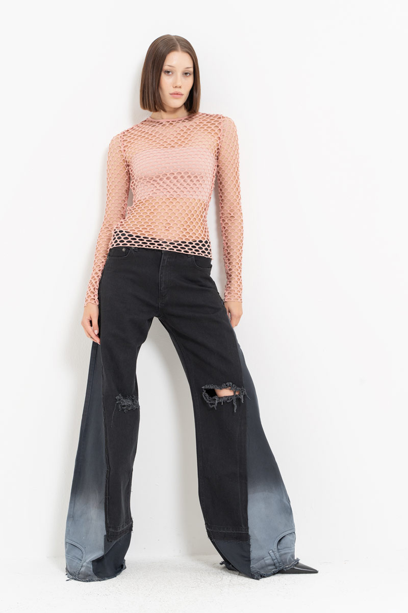 Salmon Long-Sleeve Net Top