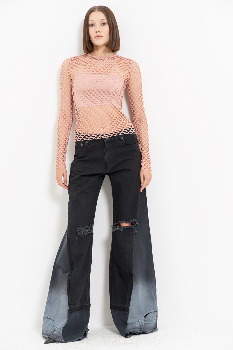 Salmon Long-Sleeve Net Top