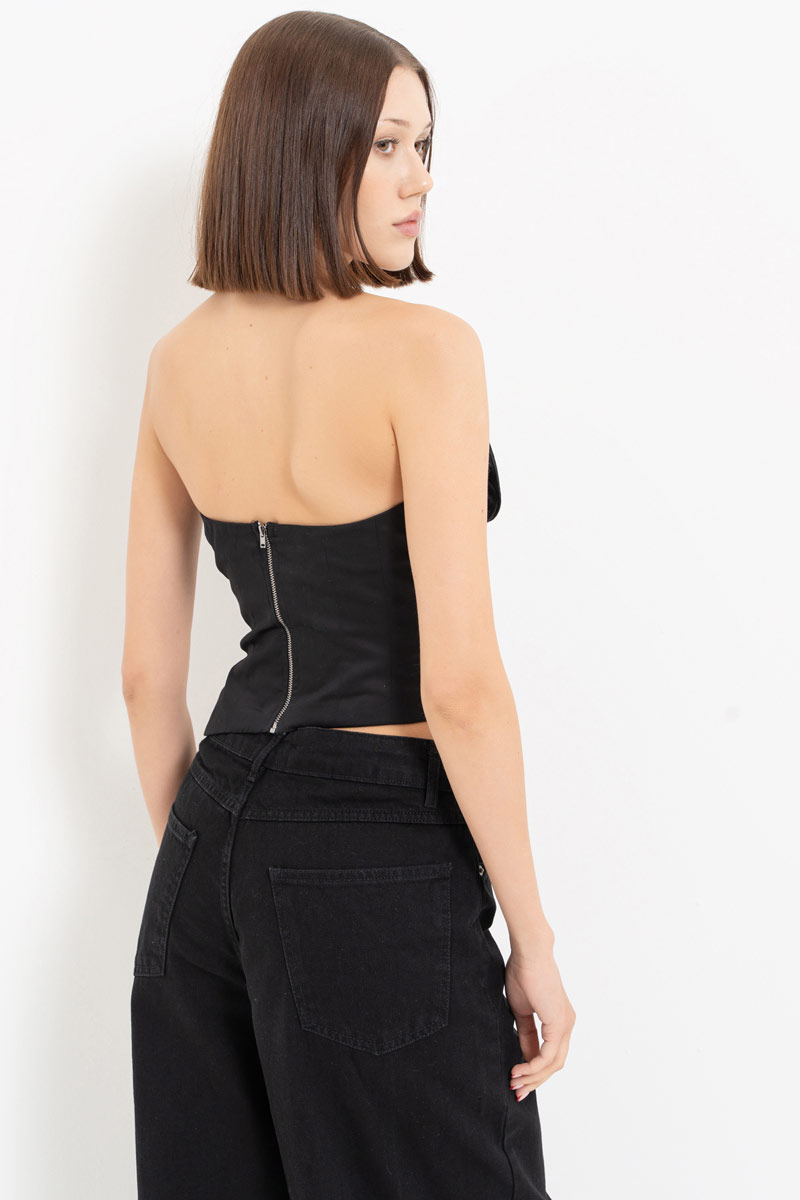 Black Rose-Accent Eyelet Bustier