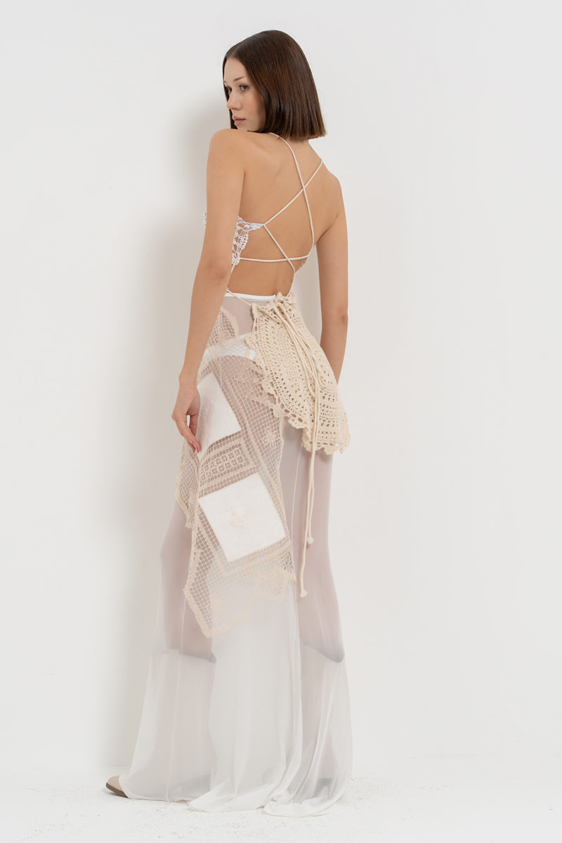Wholesale Offwhite Maxi Mesh Skirt with Interior Shorts