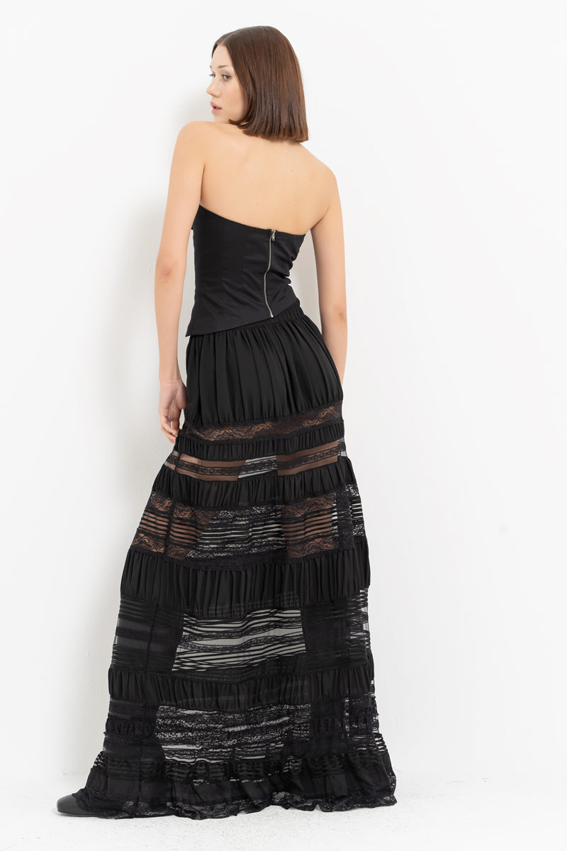 Black Pieced Maxi Skirt