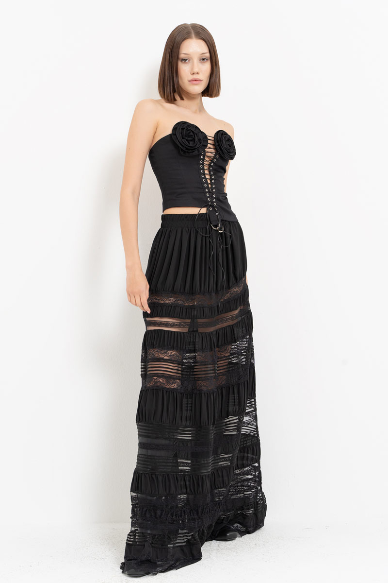 Black Pieced Maxi Skirt