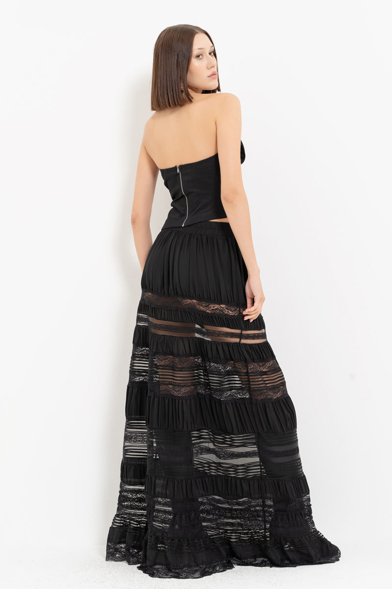 Black Pieced Maxi Skirt