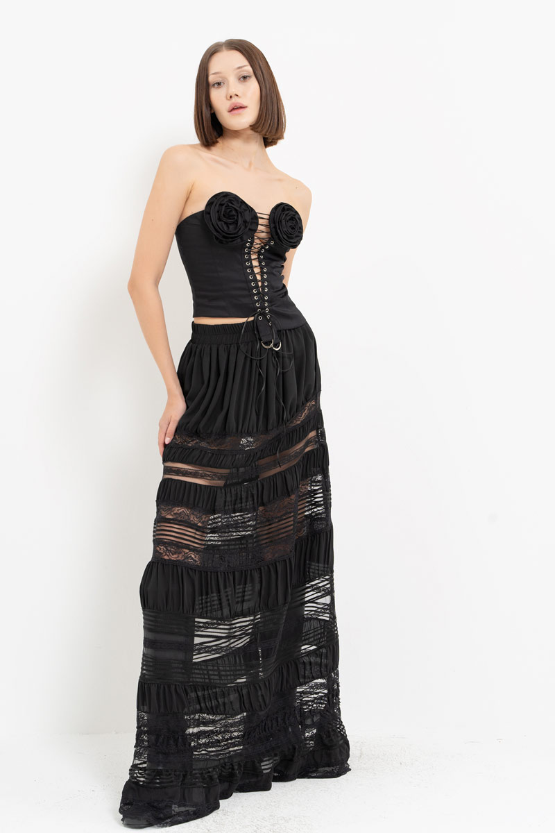 Black Pieced Maxi Skirt