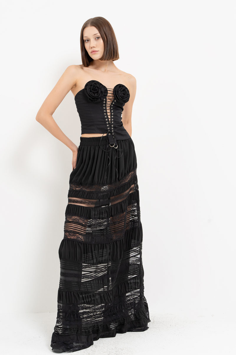 Black Pieced Maxi Skirt