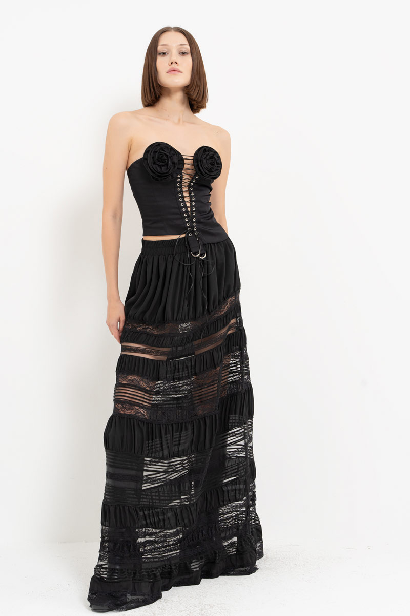 Black Pieced Maxi Skirt