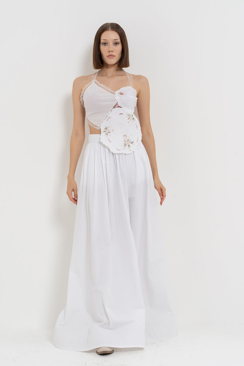 Offwhite Elastic-Waistband Poplin Maxi Skirt with Pockets