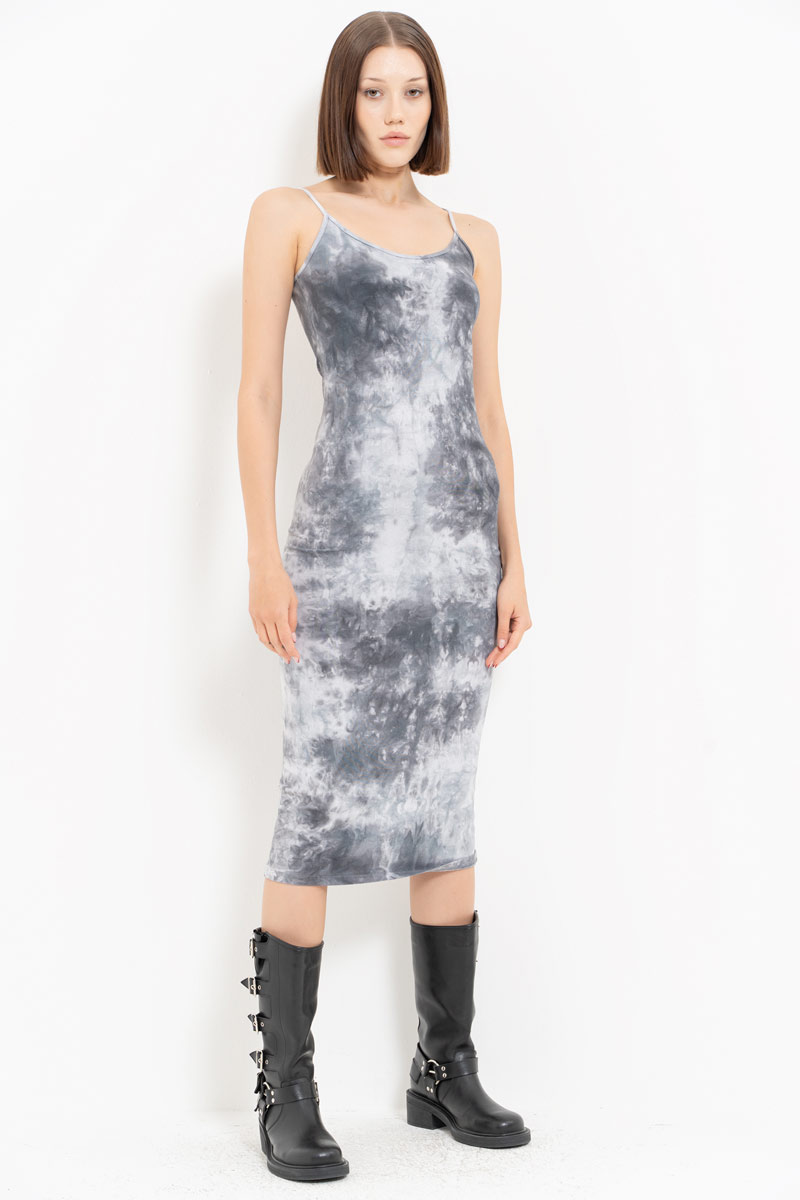 Tie Dye Black-Offwhite Midi Dress