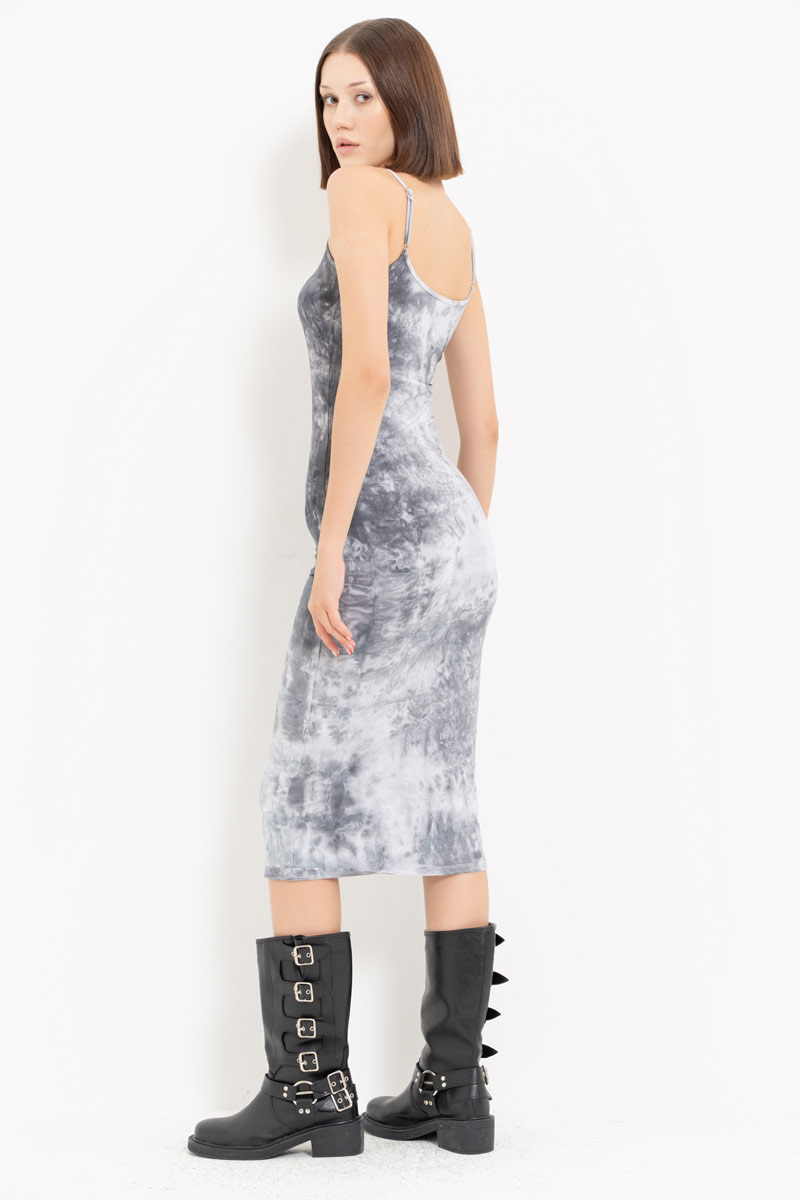 Tie Dye Black-Offwhite Midi Dress