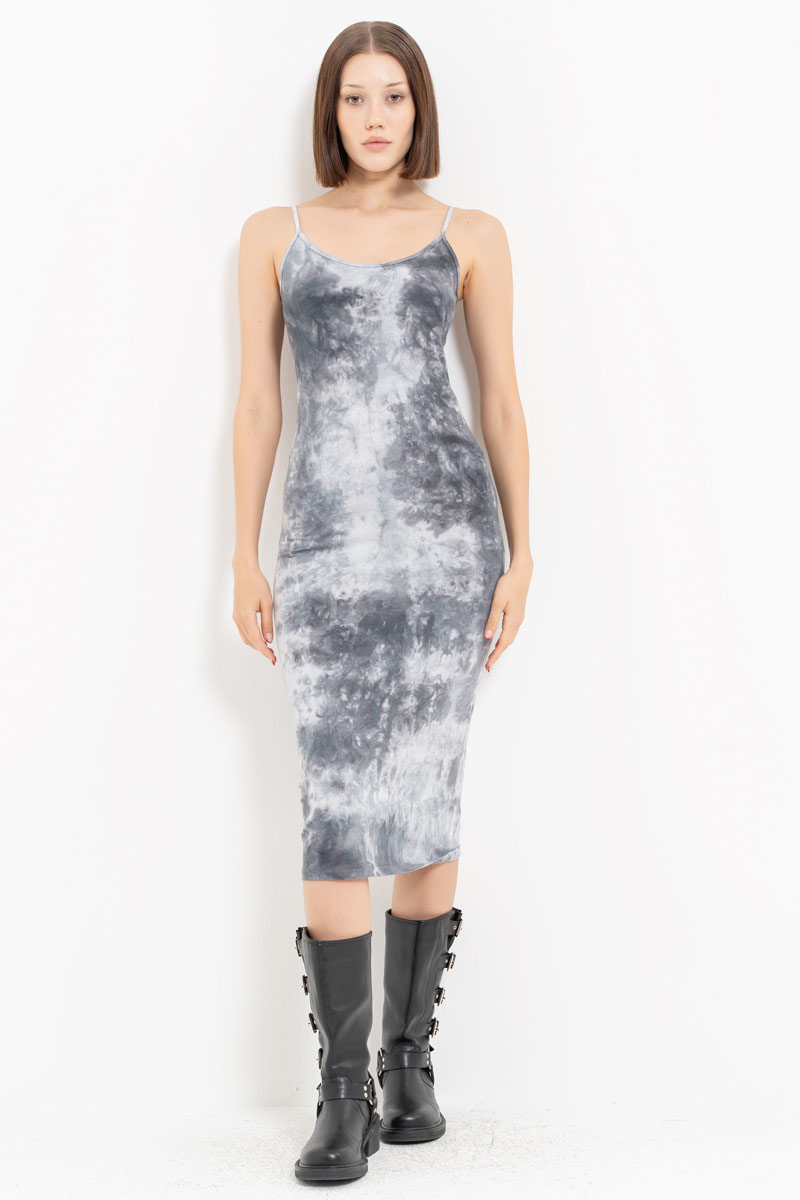 Tie Dye Black-Offwhite Midi Dress