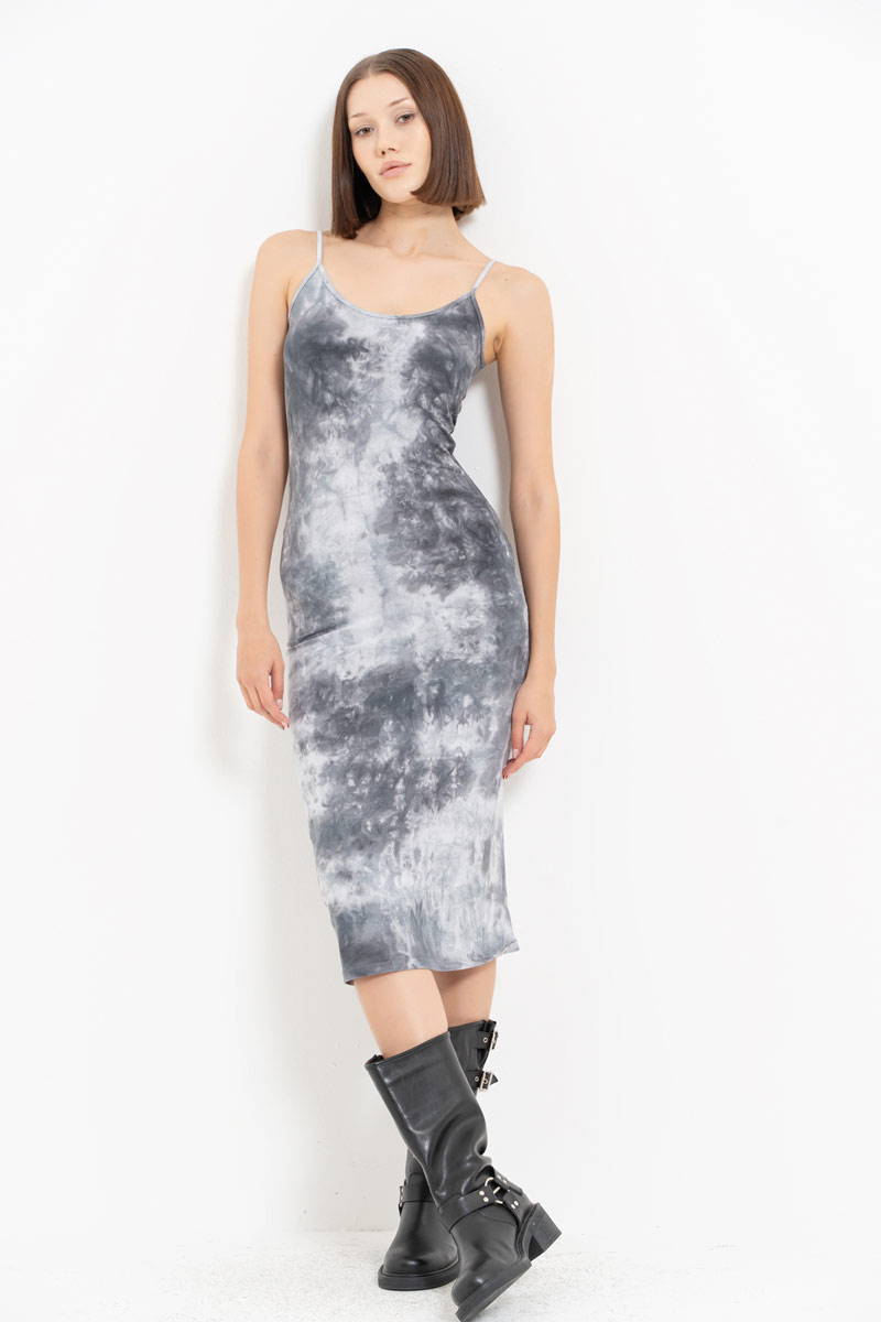 Tie Dye Black-Offwhite Midi Dress