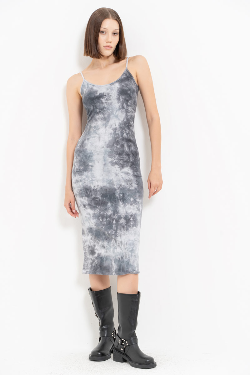 Tie Dye Black-Offwhite Midi Dress