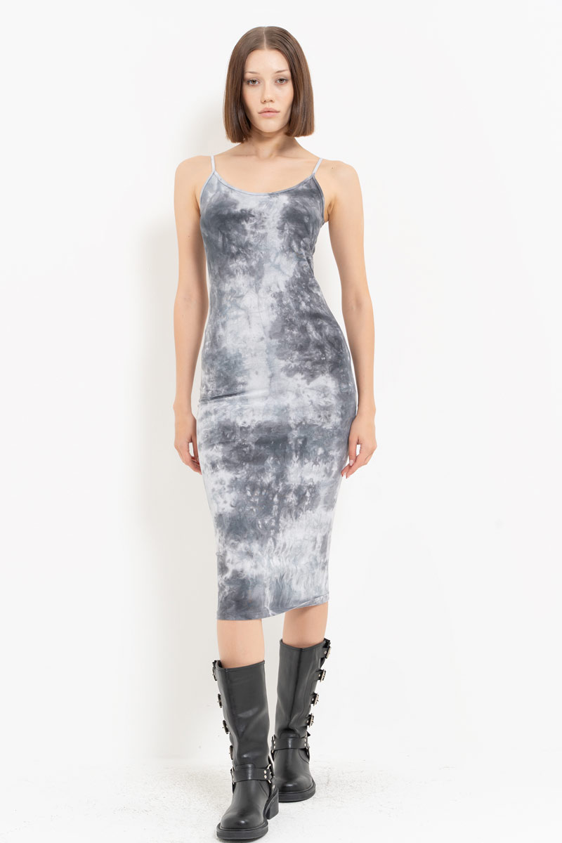 Tie Dye Black-Offwhite Midi Dress