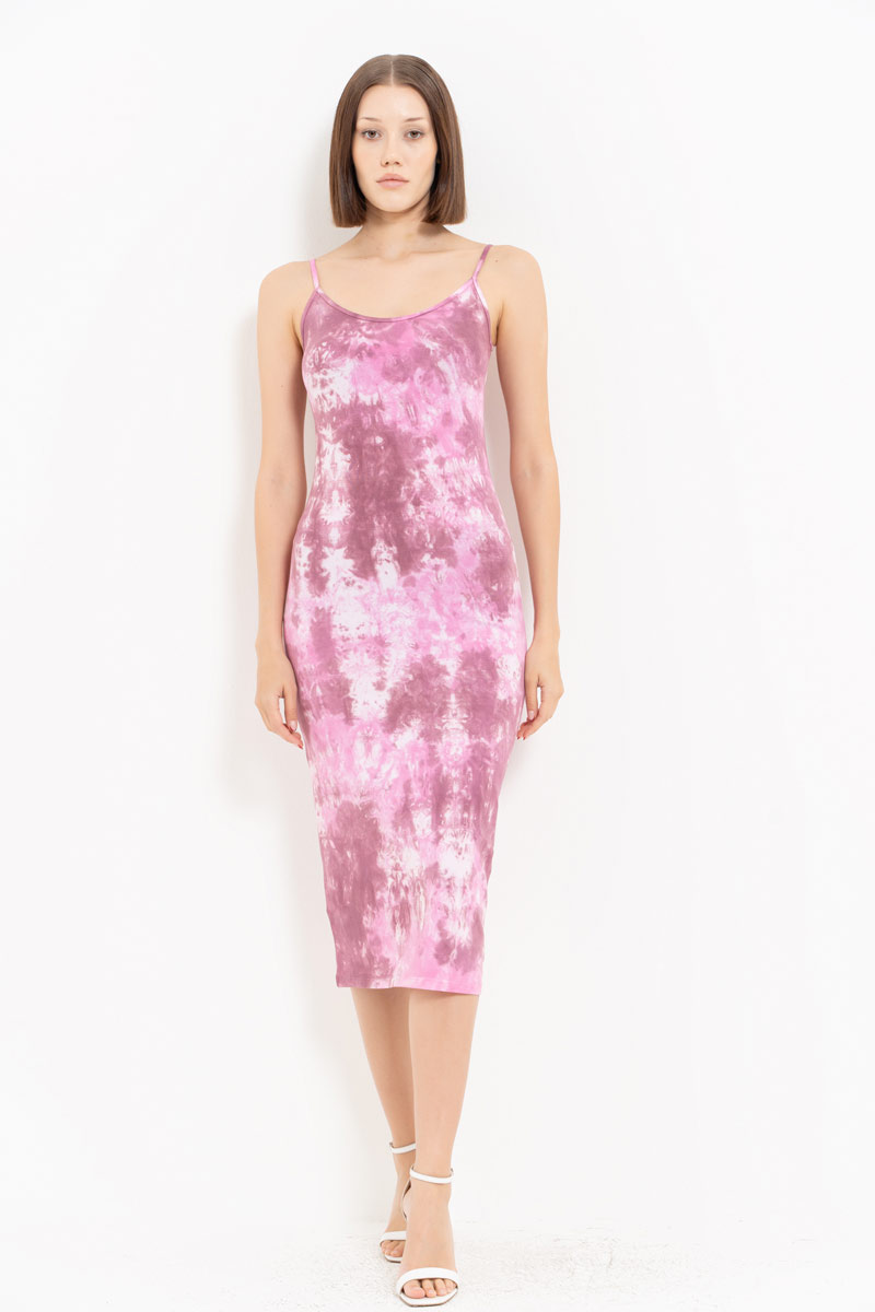 Tie Dye Bordeaux-Offwhite Midi Dress