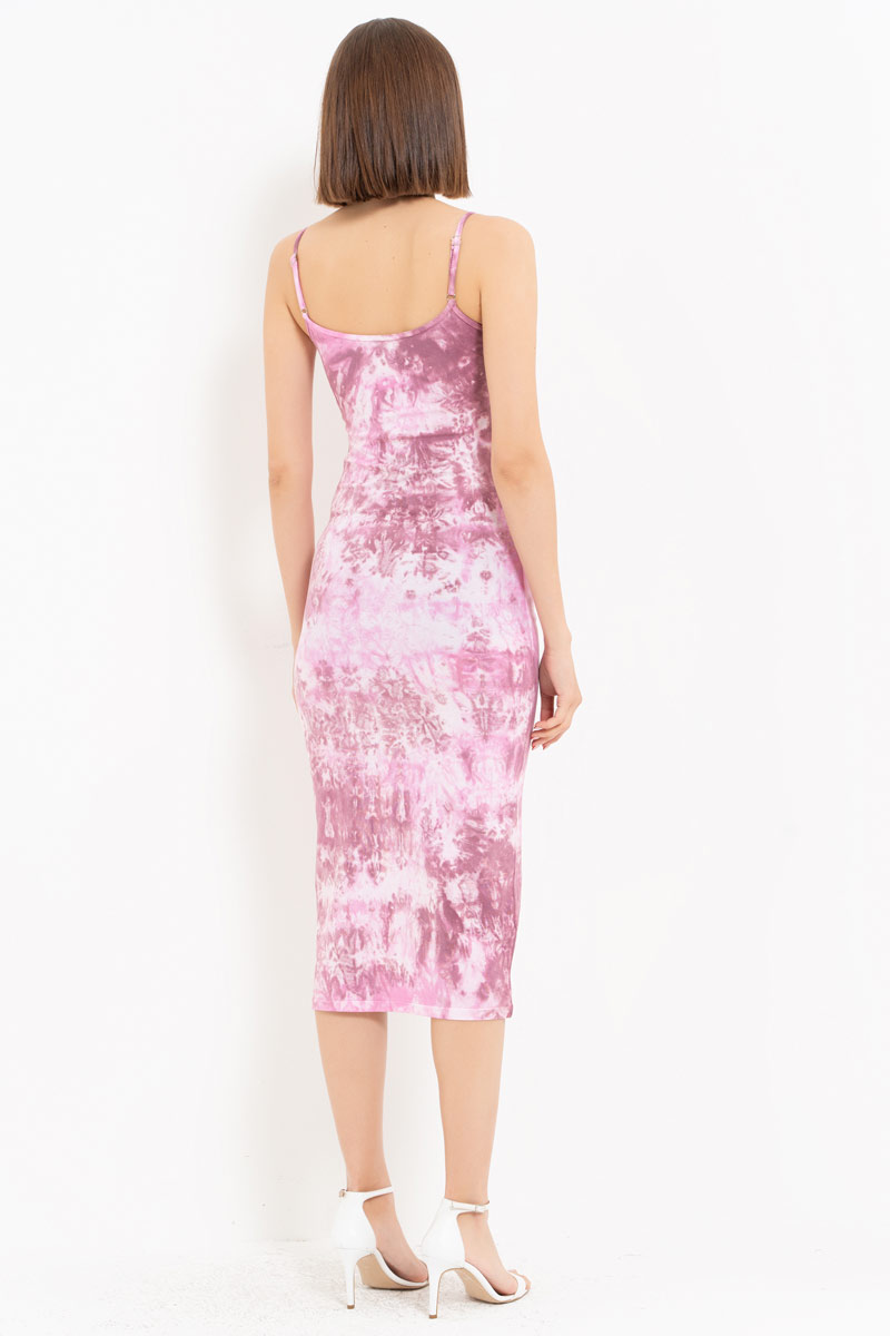 Tie Dye Bordeaux-Offwhite Midi Dress