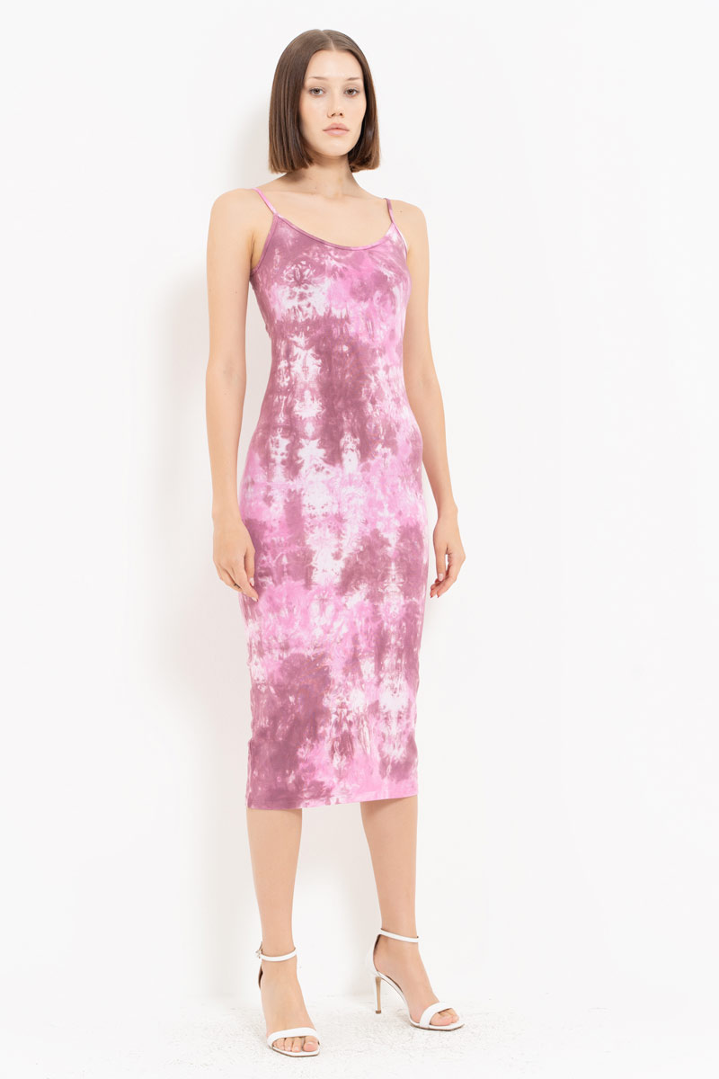 Tie Dye Bordeaux-Offwhite Midi Dress