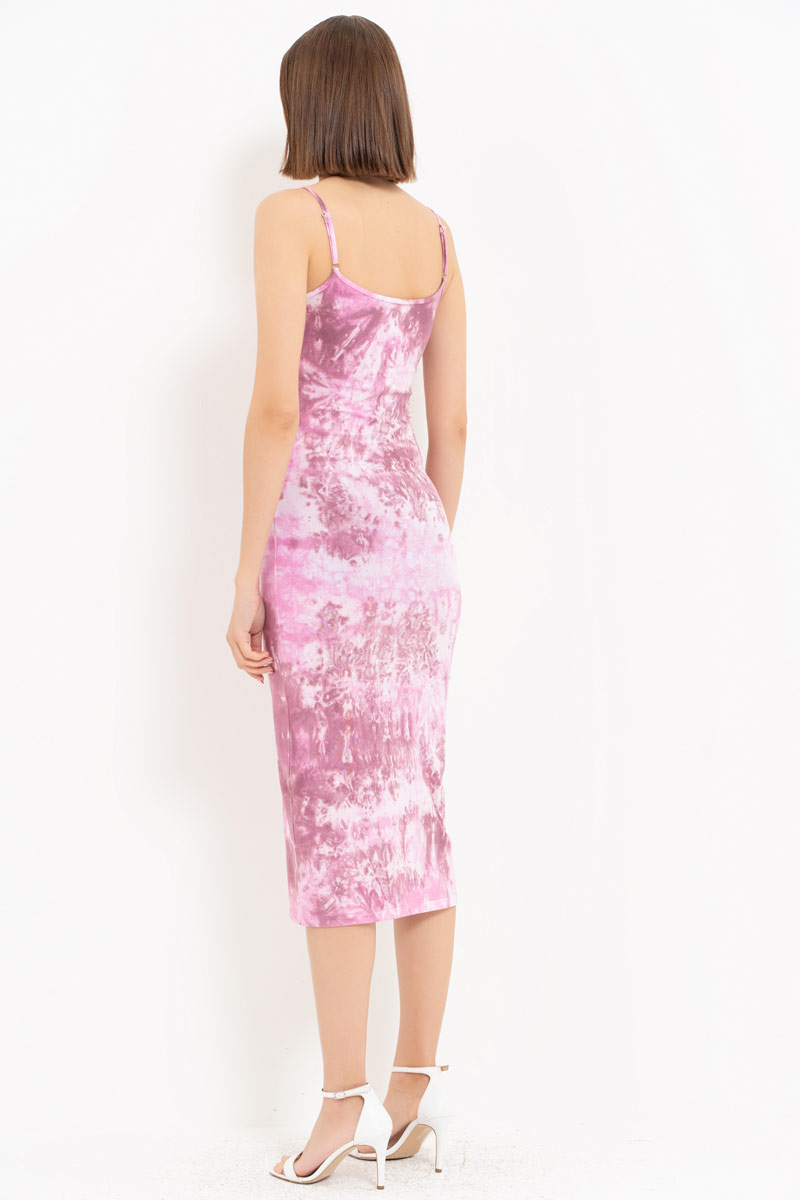 Tie Dye Bordeaux-Offwhite Midi Dress