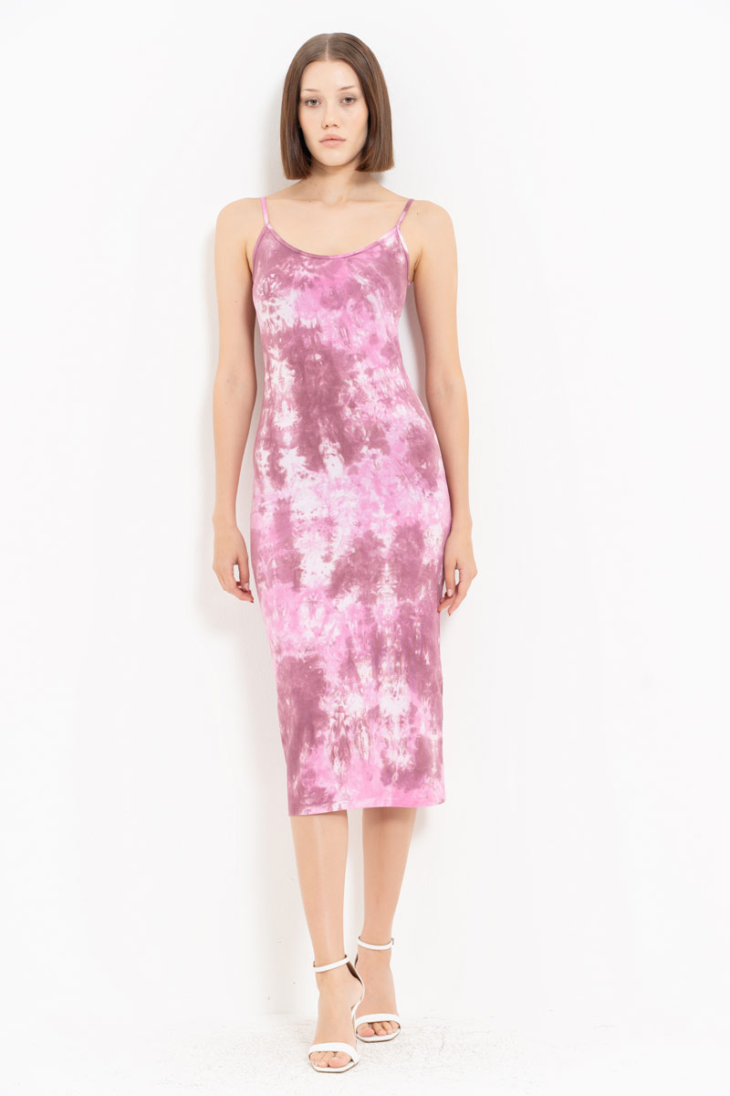 Tie Dye Bordeaux-Offwhite Midi Dress