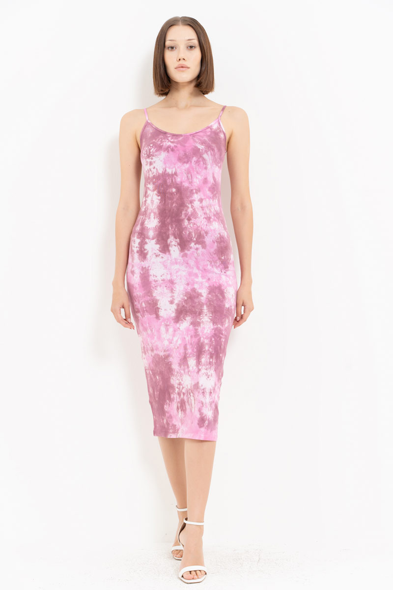 Tie Dye Bordeaux-Offwhite Midi Dress