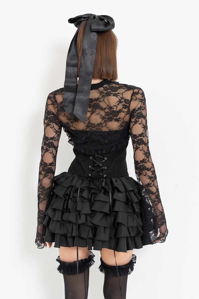 Black Lace Bolero & Eyelet Bustier & Skirt Set