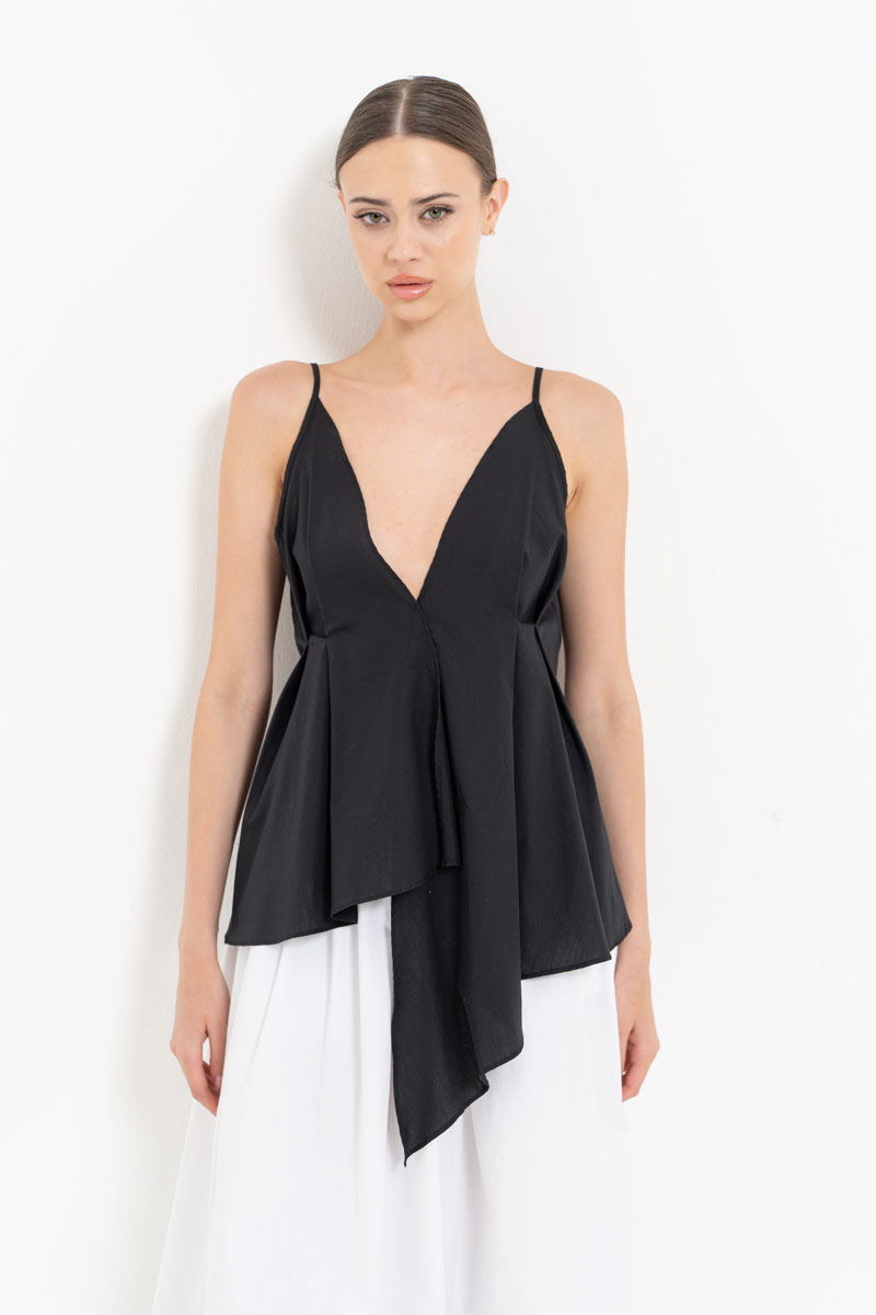 Black Asymmetric Poplin Cami Top