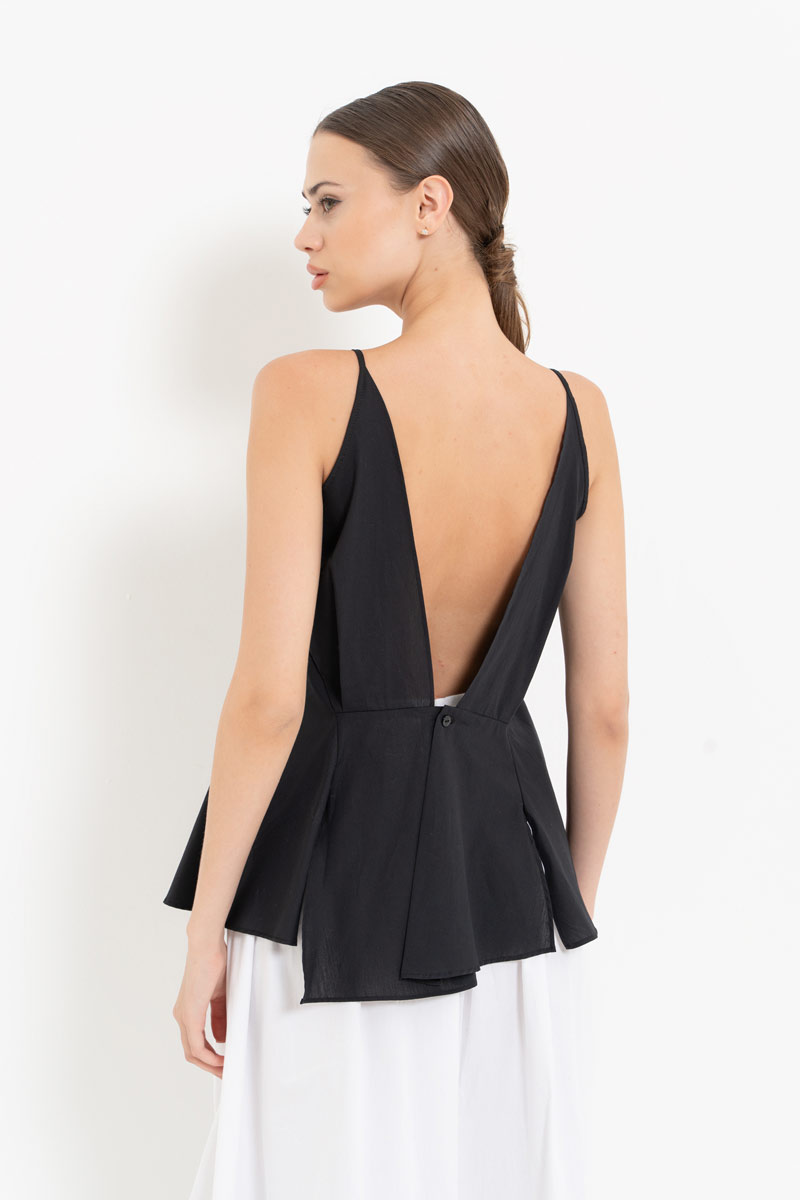 Black Asymmetric Poplin Cami Top