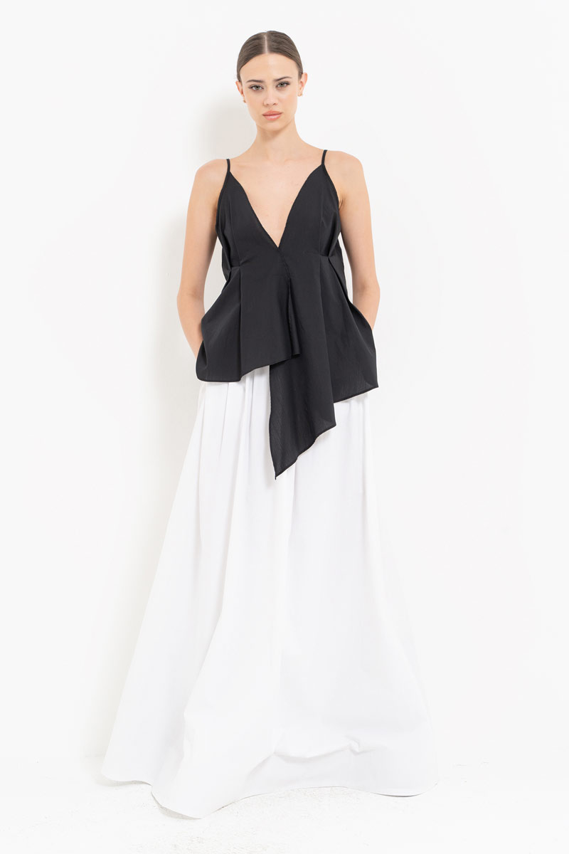 Black Asymmetric Poplin Cami Top