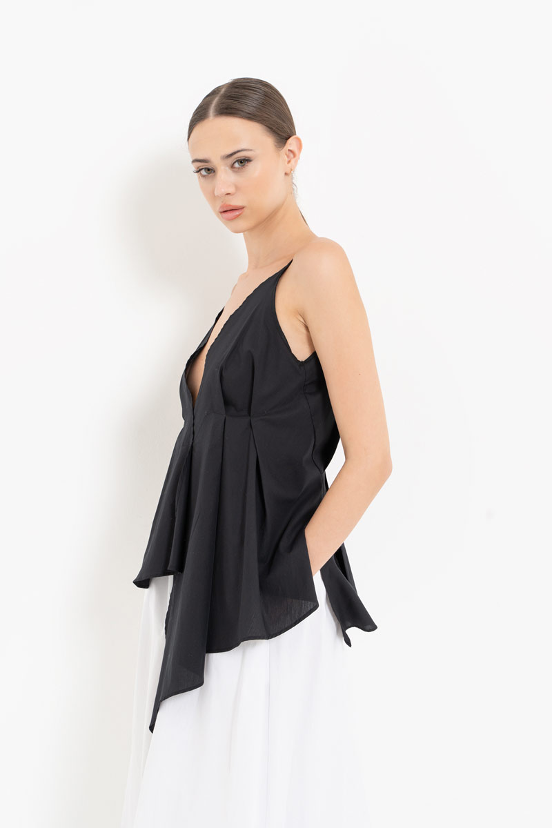 Black Asymmetric Poplin Cami Top